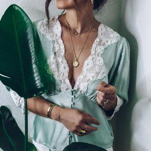 Rixo Amanda Lace Insert Top Mint